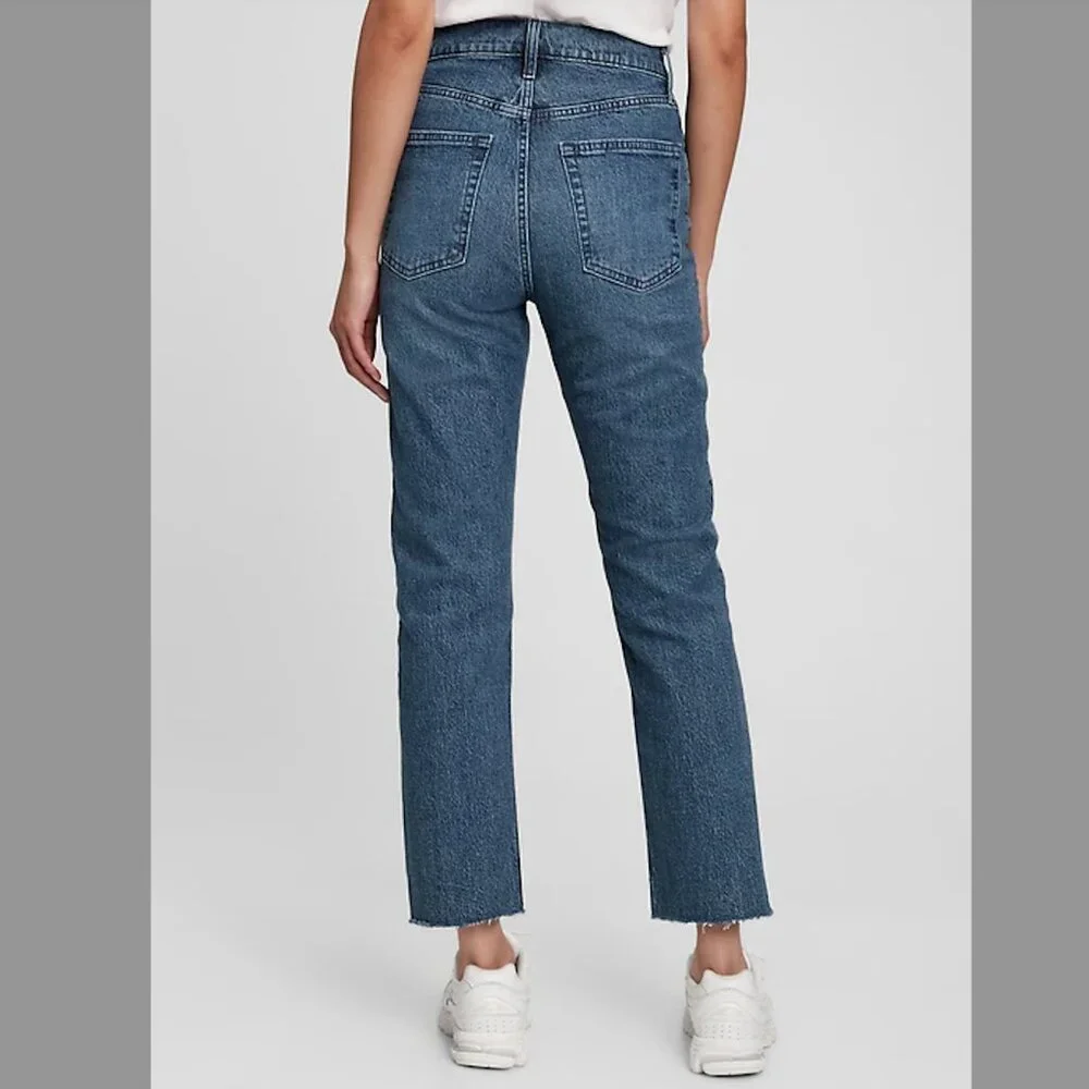 GAP High Rise Cheeky Straight Jeans With Washwell Dark Indigo - 26P - Picture 3 of 9
